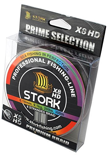 Stork HDx8, 8-Fach geflochtene premium Angelschnur 300m (Multicolor, 15 lbs / 6.8 kg / 0.14 mm)