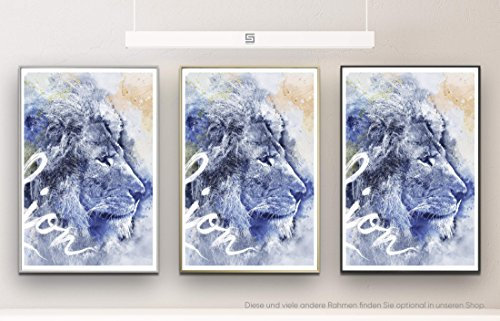 Lion III 90x60cm auf Masterclass Metallic Pearl High Gloss Photo Paper inklusive Aluminium Wechselrahmen champagner gold mit Glas und Rückwand fertig gerahmt
