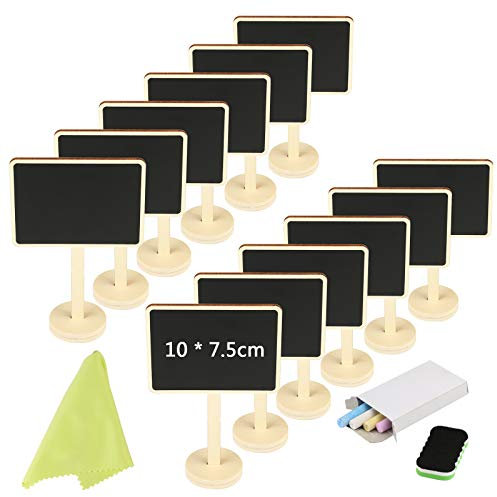 12 Mini Tafel Set,KAKOO Holz Kreidetafel zum Beschriften Memotafel Klein Schieftafel als Tischkarte Platzkarte Tischnummer Buffet Namen Preis Schilder Dekotafel für Vintage Hochzeit Party Tischdeko