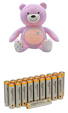 Chicco 8015100000 - Ourson Projecteur Baby Bear - Rose - Peluche Musicale - 3 effets lumineux avec les batteries Amazon Basics