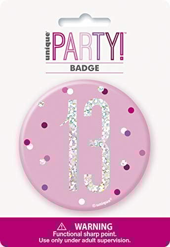 Number 13 Birthday Badge | Glittery Pink | 1 Pc.