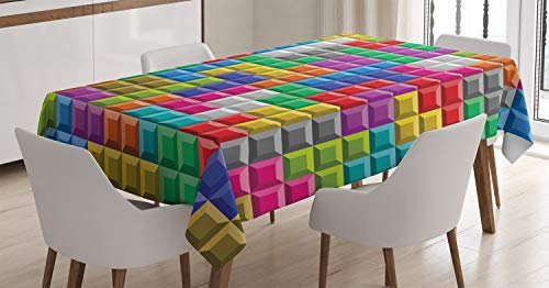 ABAKUHAUS Videojuegos Mantele, Arte Colorido Bloques, Fácil de Limpiar Colores Firmes y Durables Lavable Personalizado, 140 x 200 cm, Multicolor