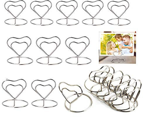 Dproptel Mini-Tischkartenhalter in Herzform, Tischnummernhalter, Draht, Bilder, Foto, Präsentationshalter, Memo-Clips für Hochzeit, Geburtstag, Party, Gastgeschenke (Silber)