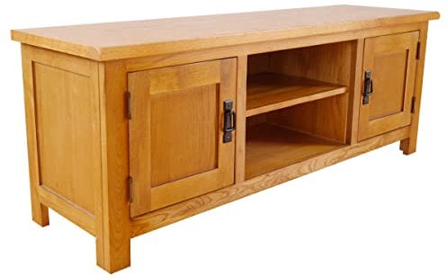 Living Rustic Solid Oak Large Wide TV Cabinet/Solid Oak Widescreen TV Unit/Chunky Living Room Furniture