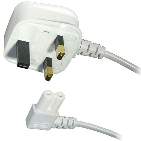 K M Electronics® Figure 8 FIG 8 IEC C7 TV Mains Power Cable Lead Angled 1.9M White