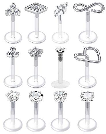 Mayhoop 8mm 16G 8mm Tragus Helix Piercing Lippenpiercing Stecker Set Bioflex Flexibler Acryl Labret Monroe Stecker Piercing Ohr Tragus Helix Ohrpiercing Silber
