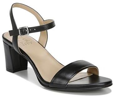 Naturalizer Womens Bristol Ankle Strap Chunky Block Heel Dress Sandal ,Black Smooth ,9M