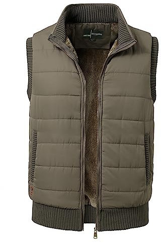 KTWOLEN Uomo Giubbotti Invernale in Pile Giacca Senza Maniche Leggero Gilet Imbottito Smanicato Antivento Gilet in Pile con Zip, Cachi, S