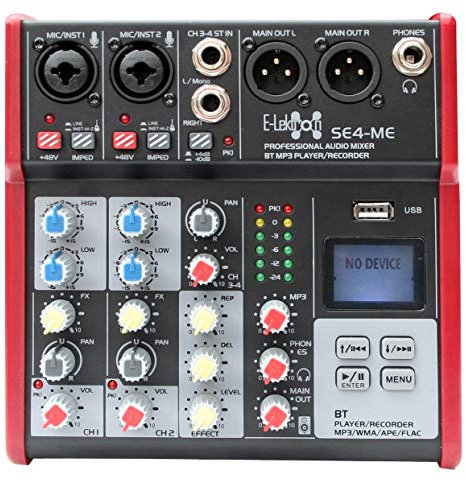 E-Lektron Live Mischpult Mixer + Stereo USB/Bluetooth/Soundkarte, inkl. Phantom (SE-4-2-Kanal + Stereo)