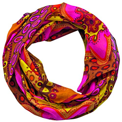 Sunsa Damen Loop Schal. 100% Baumwolle Schlauchschal für Frühlings/Sommer. Dünn Loopschal mit Blumen Design. Tücher und Schals als Frauen Geschenk (pink #12)