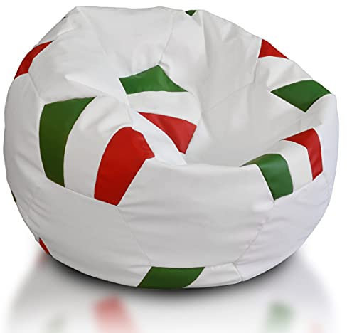 Ecopuf Fussball Sitzkissen – im Flaggen-Design – robuster Kunstleder Sitzsack mit EPS Perlen – 90 x 55 cm – für Kinder & Erwachsene – mit reißfesten Nähten