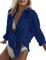 Bsubseach Long Sleeve Swim Cover Up for Women Button Down Beach Shirt Blouses Bikini Coverup Swimwear Navy