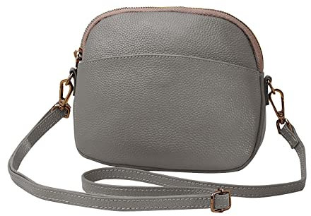 FANDARE Superleicht Schultertasche Echtleder Umhängetasche Damen für Arbeitstasche Reise Freizeit Schule Crossbody Bag Grau