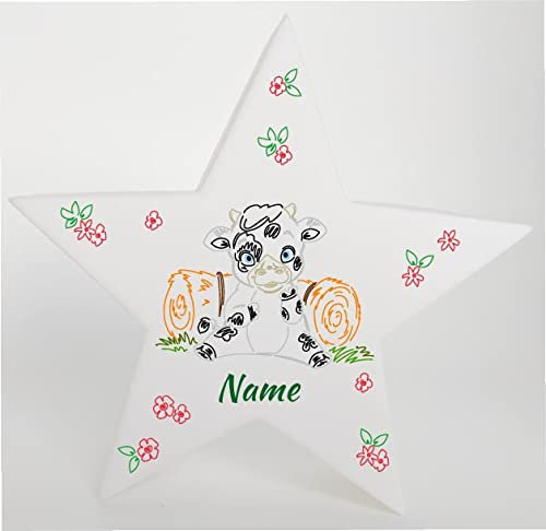 Bambinella® LED Leuchte Nachlicht Motiv: Bauernhof Kuh - Deko - personalisiert - 11,5cm x 4cm x 11cm