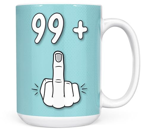 Mug Monster - Tazza per 100° compleanno, I Am 99 + 1, regalo per 100 anni, tazza da caffè in ceramica, regalo per uomini o donne, tazza extra large e gigante disponibile, tazza bianca da 425 ml