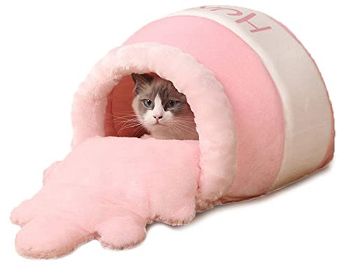 BEE&FLOWER Cat Cave Cat Basket Cat Bed Washable Honey Pot Shape Cat House for Outdoor Use Winterproof with Non-Slip Base Cat Box for Cats and Small Dogs Pets Pink