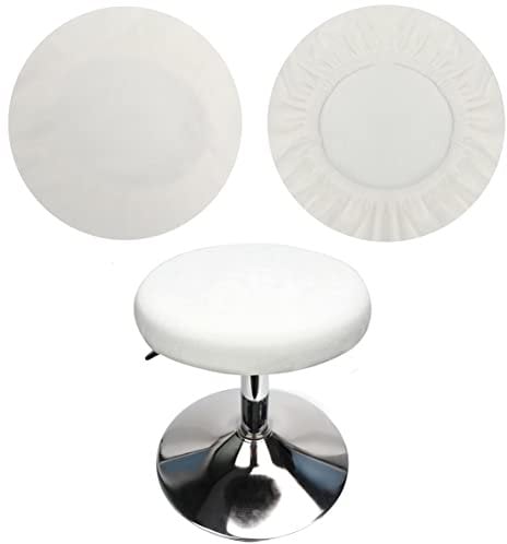 HuaLiSiJi Bezug für Barhocker Rund 30-40cm, Luxuriöser Stoff, Rund Dehnbar Knitterfrei Waschbar Staubdicht Hocker Bezug (1Pcs Weiß)