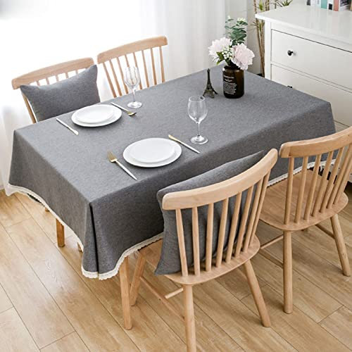 Tischdecke Rechteckige Baumwolle Leinen Einfarbig Esstisch Outdoor Tischdecken,90 X 150cm,dunkelgrau