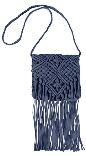 Millya Fringe Tassel Crossbody Shoulder Bag Straw Woven Handmade Boho Beach Travel Handbag for Women (6985+Blue)