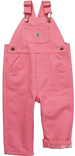 Carhartt Baby Girls' Canvas Bib Overalls (Lined and Unlined), Pink Lemonade, 6 Months