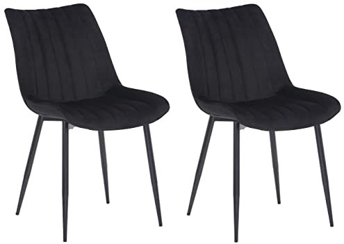 CLP 2er Set Stühle Rahden Samt Mit Schwarzem Gestell Und Einer Sitzhöhe Von 46 cm I Polsterstühle Mit Gestepptem Sitz, Farbe:schwarz