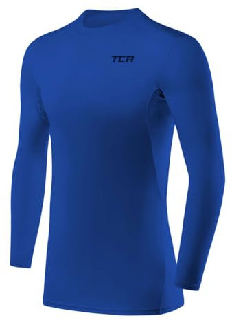 TCA Men's HyperFusion Compression Base Layer Top Long Sleeve Under Shirt - Crew Neck - Dazzling Blue, L