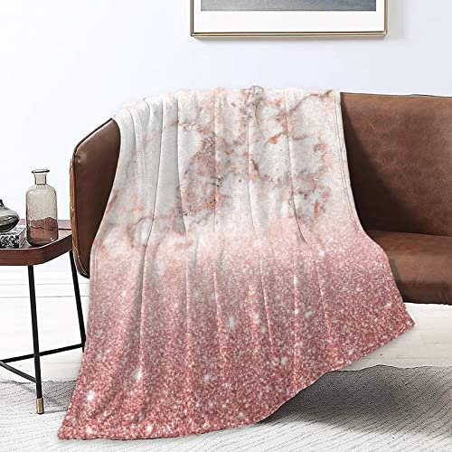 SIMONO Flannel Fleece Throw Blanket Pink Rose Gold Glitter Fleece Blanket Sofa Throw for Adult Child Blankets Gifts for Family 50X40