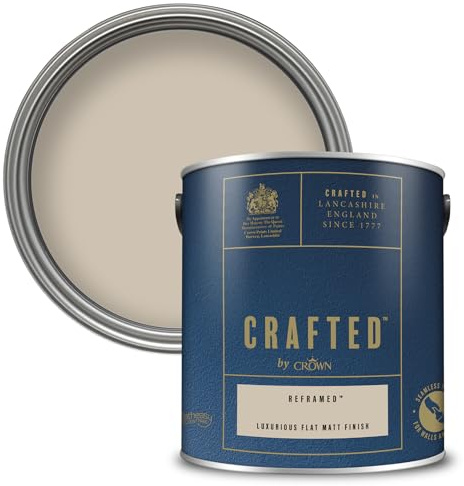 Crown CRAFTED Reframed Matt Emulsion Mid Cream Paint 2.5L | Mid Cream velvety flat matt finish for interior walls, ceilings & wood. Soft to touch, hides imperfections, low VOC