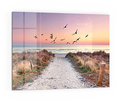 DEQORI Küchenrückwand Glas | Motiv Strandaufgang zur Ostsee | 80x60 cm | Bad- oder Herd-Rückwand | Herdblende Spritzschutz für Küche & Badezimmer | Moderne Deko für Fliesenspiegel