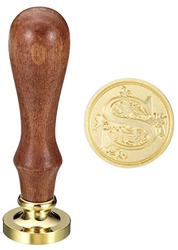 PATIKIL Alphabet S Wachs Siegel Stempel Initiale Buchstabe Siegel Wachs Stempel Klassisch Retro Abnehmbarer Messingkopf Hölzerne Handgriff für Umschlag Einladungskarten Stil 3