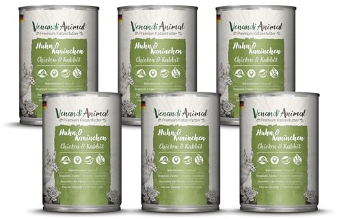 Venandi - Premium Nassfutter für Katzen - Huhn & Kaninchen 6 x 400g (6er Pack), getreidefrei mit extra viel Fleisch