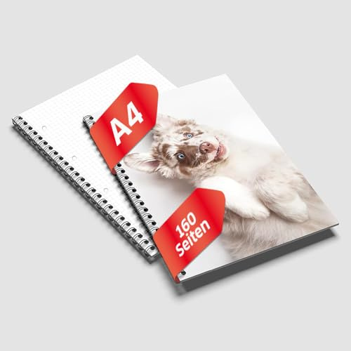 Primus Print Spiral-Notizblock Schreibblock Design-Block Collegeblock - A4 - kariert - 80 Blatt / 160 Seiten - Schule - Büro - Kinder (1, Australian Shepherd)