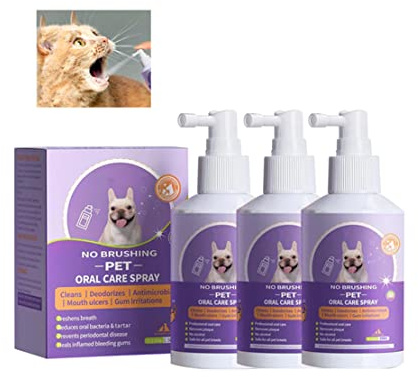 HADAVAKA 2023 New Pet Clean Teeth Cleaning Spray For Dog & Cats, Petclean No Brushing Pet Oral Care Spray, Pet Breath Freshener Spray, Pet Oral Spray Clean Teeth, Teeth Spray For Cats & Dogs (3 pcs)