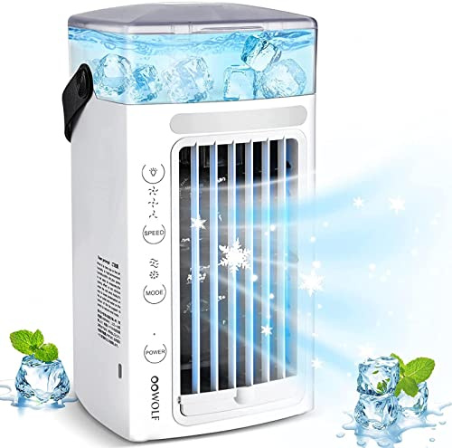 Alacritua Mini Rafraichisseur D Air - 7 Couleurs LED LumièRes Climatiseur Purificateur - 3 Vitesses RéGlables Climatiseur d'air - pour Bureau, Voyage, Camping
