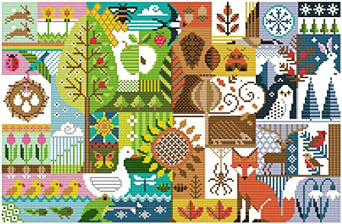 Awesocrafts Kreuzstich Stickpackungen Vorgedruckt Vier Jahreszeiten Bilder Vorlagen Sticken Set Vorgedruckt 11CT 3 Stränge