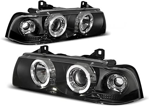 LED Angel Eyes Scheinwerfer Set in schwarz für BMW E36 Limo Touring 12.1990-08.1999