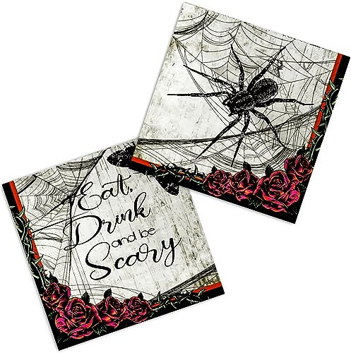 ECOHOLA Halloween-Servietten, 3-lagig, Spinne und Rose, antikes Design, Einweg-Papierservietten für Vintage-Halloween-Party-Dekorationen, 16,5 x 16,5 cm, 50 Stück