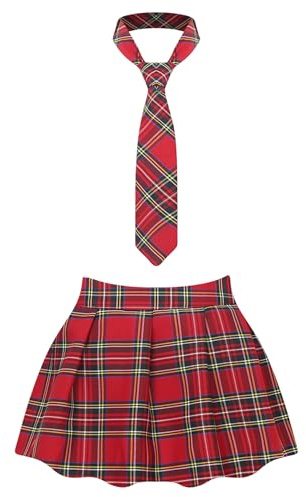 Jugaoge Damen Kurzer Kariert Rock mit Krawatte Schulmädchen Cosplay Uniform Hot Minirock Karomuster Faltenrock Plissee Röckchen