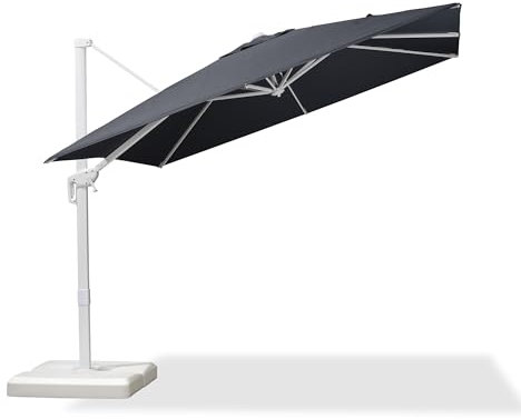 PURPLE LEAF 2.7 X 2.7 M Garden Cantilever Parasol, Large Square Patio Umbrella with White Frame, Crank Handle and Tilt for Balcony and Outdoor, Grey