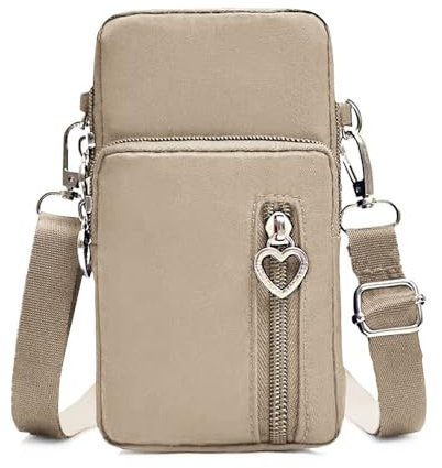 Voarge Messenger-Tasche für Damen, 3-lagig, für Handy, Geldbörse, herzförmig, Reißverschluss, Armtasche, hängende Tasche (Khaki)
