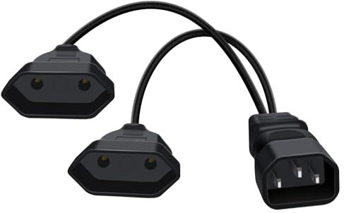 HuaLiSiJi C14 a Europeo Enchufe Cable 2.5A/250V C14 Europeo Hembra Cable 2 en 1 Alargador Enchufe Plano, para Electrodomésticos, Televisores, Computadoras, Lámparas (35cm)