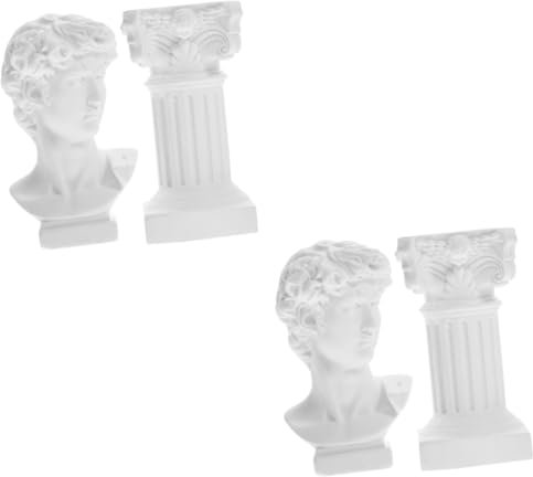 LIFKOME 2 Sätze Statuenverzierungen römische Säulenstatue David Kopf Vasen Wohnkultur Ornament Griechische David-Skulptur aus Harz griechische Statue von David Mini Blumentopf