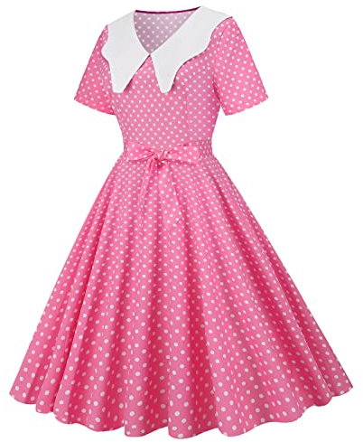 Robe Vintage Femme Rose,Robe Vintage Années 50 Pin Up Swing Elégantes RéTro Pin-Up AnnéE 50s Rockabilly Swing à Pois De Cocktail sans Manche FêTe CéRéMonie Vintage Robe