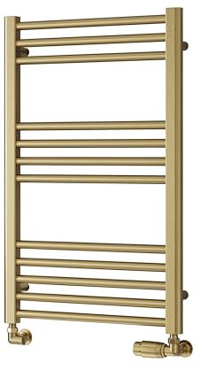 Reina Straight Heated Towel Rail Modern Ottone Wall Mounted Towel Radiator, Flat Central Heating Steel Ladder Brushed Brass Finish Bathroom Accessories Stratight Bath Towel Rack - 600mm x 800mm