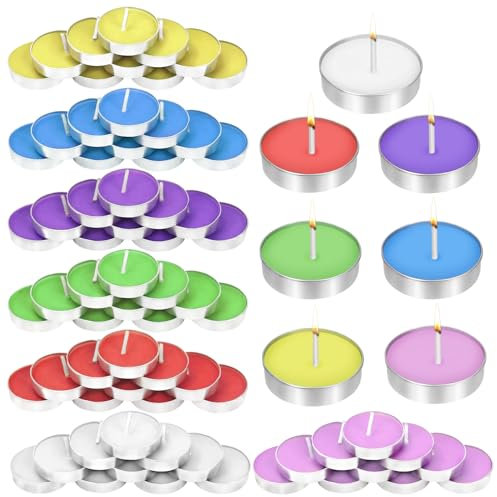 Rustark 70 Stück Bunte Mini Teelichter Kerzen Set ohne Duft Kerzen Lange Dauerhafte Tropflose Paraffin Tee Kerze für Wachs Siegel Stempel, Brief Versiegelung, Party, Geburtstag, Zuhause, Dekoration