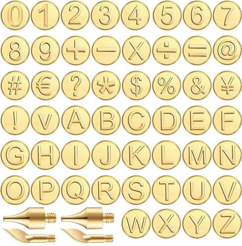 56pcs/set Wood Burning Tips Copper Letter Wood Burning Tip Set Alphabet Number Symbol Template for Diy Embossing Carving Crafts