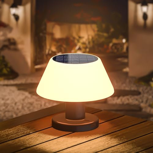 Boadw LED Solar Tischleuchte Außen Dimmbar, solarladung und USB 2 in 1 Solar Tischlampe Outdoor & Indoor für Tisch garten camping Schlafzimmer Warmweiß