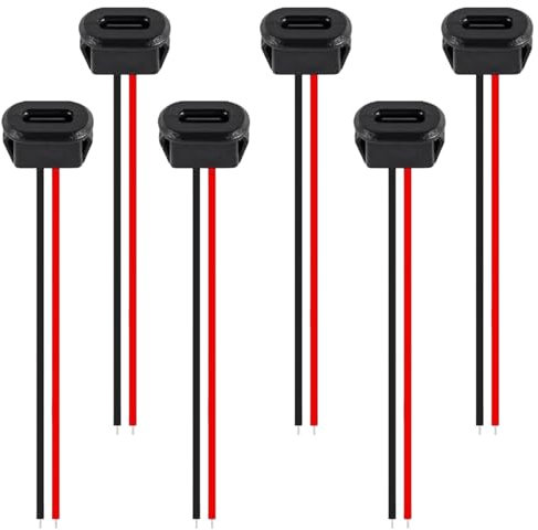 Mumjooyi 6 Piezas USB-C Hembra 2 Pines USB Hembra 3A Enchufe Tipo C de Carga rápida con Hebilla de Montaje en Panel con Ranura a presión Negro