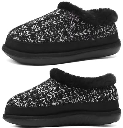 KuaiLu Hausschuhe Damen Warme Flauschige Plüsch Fell Gefütterte Geschlossen Pantoffeln Frauen Kuschel Memory Fussbett Winter Hüttenschuhe Rutschfest Feste Sohle Orthopädische Hause Slippers Schwarz 41