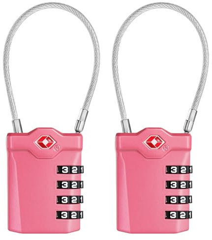 ZHEGE Suitcase Locks, TSA Approved Luggage Locks with Open Indicator, Wire Padlock with White Numbers, 4 Digit Combination Padlock for Suitcase, Backpack, Laptop Bag, Lockers (Pink, 2Pack)